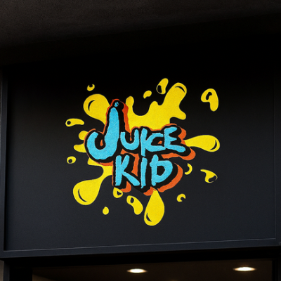 森白視覺為Juice Kid設計的美式塗鴉風格，以Juice kid做字體設計，搭配塗鴉風格，活潑感，時尚感設計